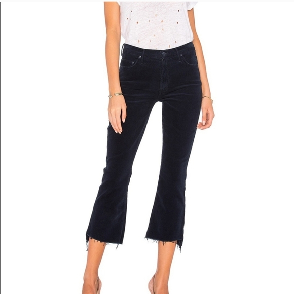 MOTHER Navy Blue Insider Crop Strey Fray Corduroy Stretchy Casual Pants Size 27 - Picture 1 of 11